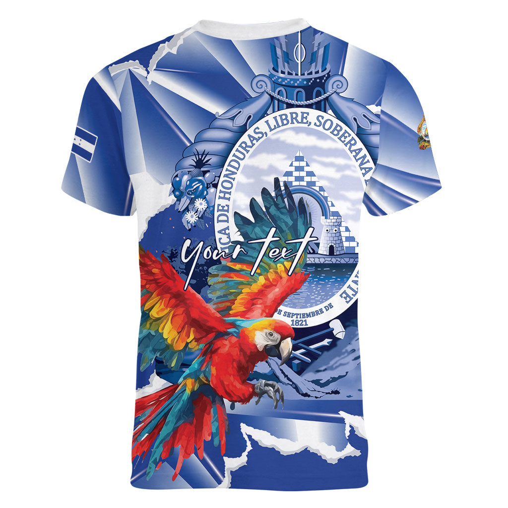 Personalized Honduras Scarlet Macaw Women V-Neck T-Shirt Happy Independence Day