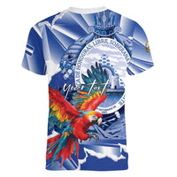 Personalized Honduras Scarlet Macaw Women V-Neck T-Shirt Happy Independence Day