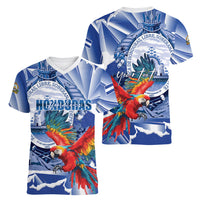Personalized Honduras Scarlet Macaw Women V-Neck T-Shirt Happy Independence Day
