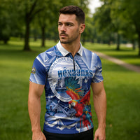 Personalized Honduras Scarlet Macaw Zipper Polo Shirt Happy Independence Day