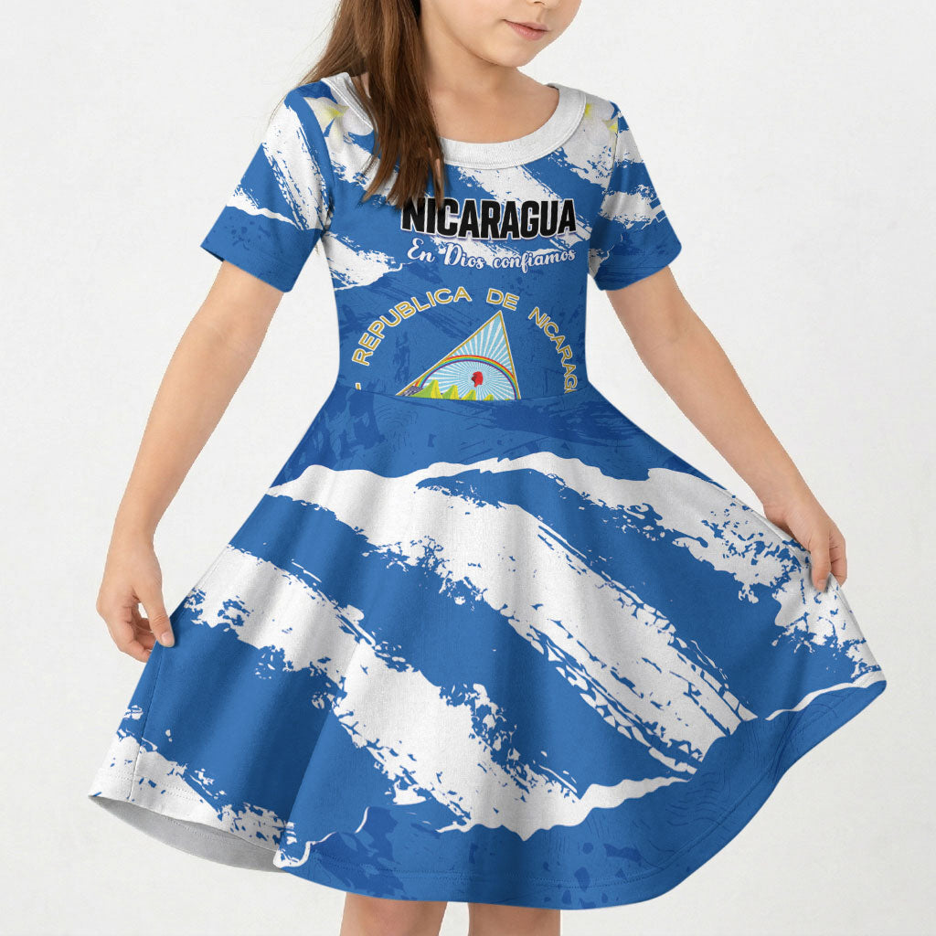 Personalized Nicaragua Sacuanjoche Kid Short Sleeve Dress Happy Independence Day