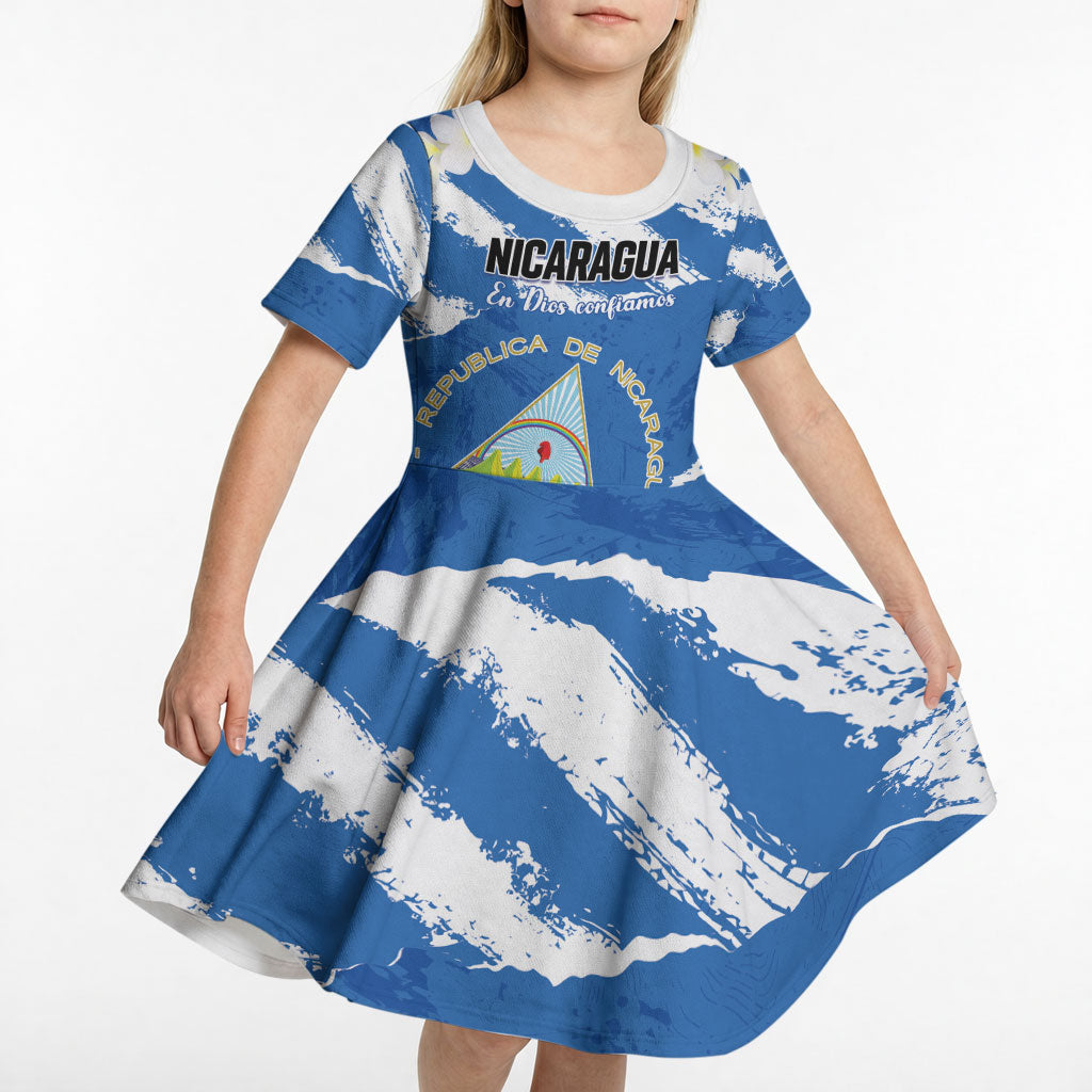 Personalized Nicaragua Sacuanjoche Kid Short Sleeve Dress Happy Independence Day