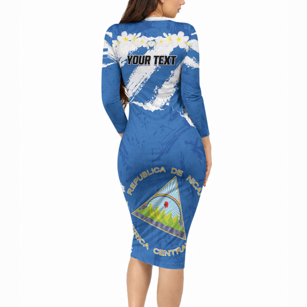 Personalized Nicaragua Sacuanjoche Long Sleeve Bodycon Dress Happy Independence Day