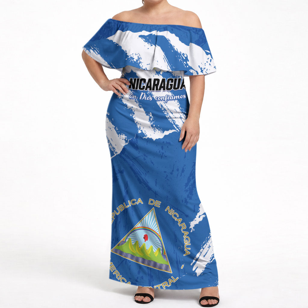 Personalized Nicaragua Sacuanjoche Off Shoulder Maxi Dress Happy Independence Day