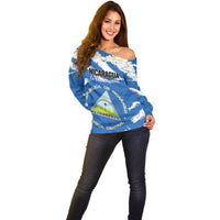 Personalized Nicaragua Sacuanjoche Off Shoulder Sweater Happy Independence Day