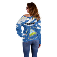 Personalized Nicaragua Sacuanjoche Off Shoulder Sweater Happy Independence Day