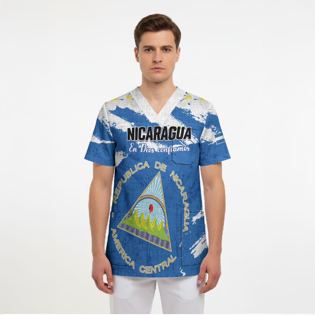Personalized Nicaragua Sacuanjoche Scrub Top Happy Independence Day