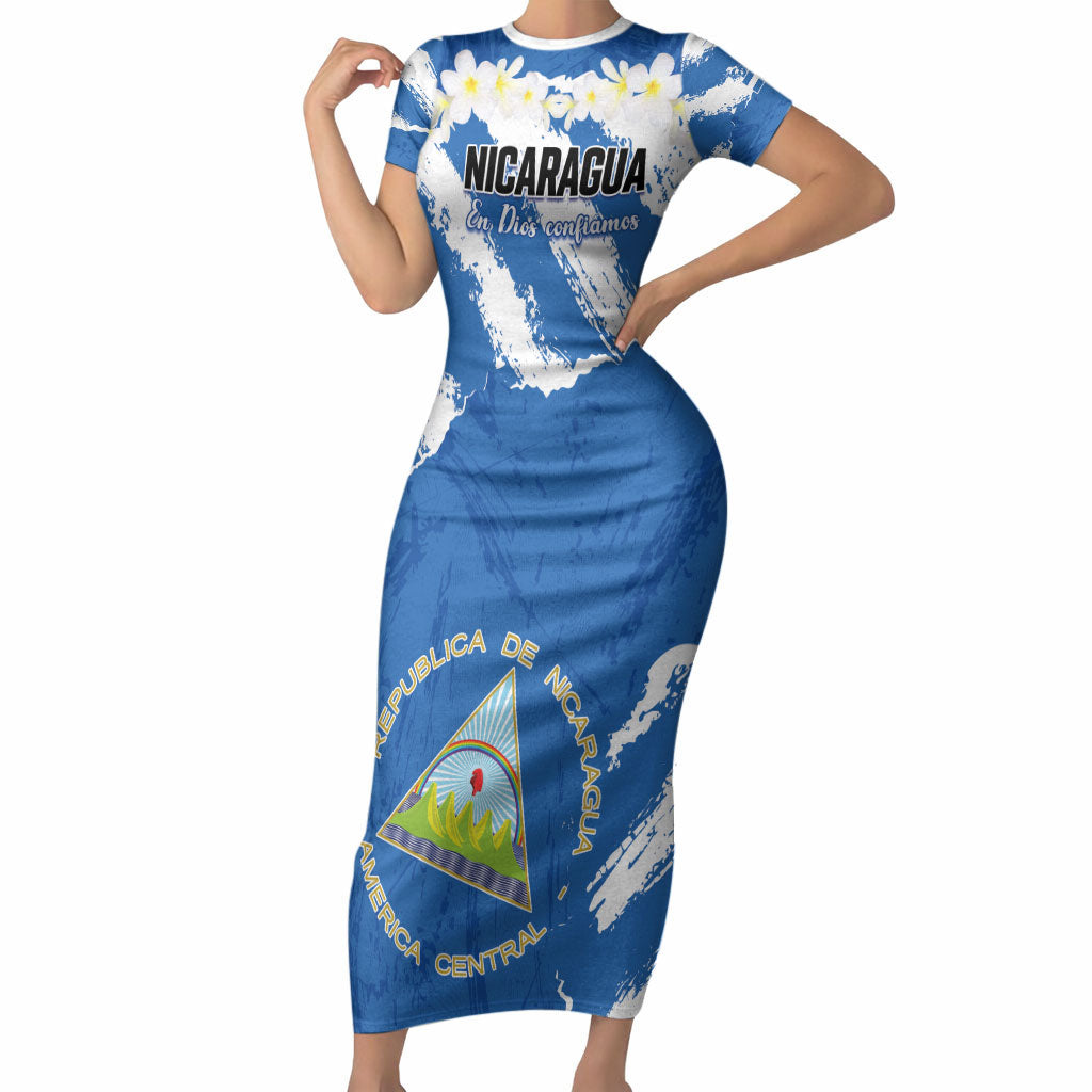 Personalized Nicaragua Sacuanjoche Short Sleeve Bodycon Dress Happy Independence Day