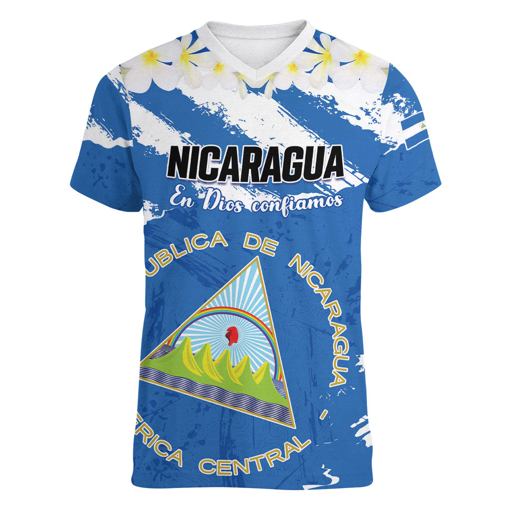 Personalized Nicaragua Sacuanjoche Women V-Neck T-Shirt Happy Independence Day
