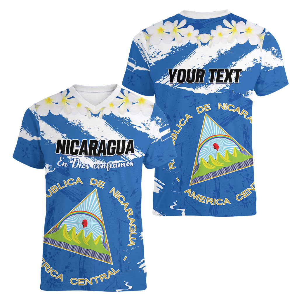Personalized Nicaragua Sacuanjoche Women V-Neck T-Shirt Happy Independence Day