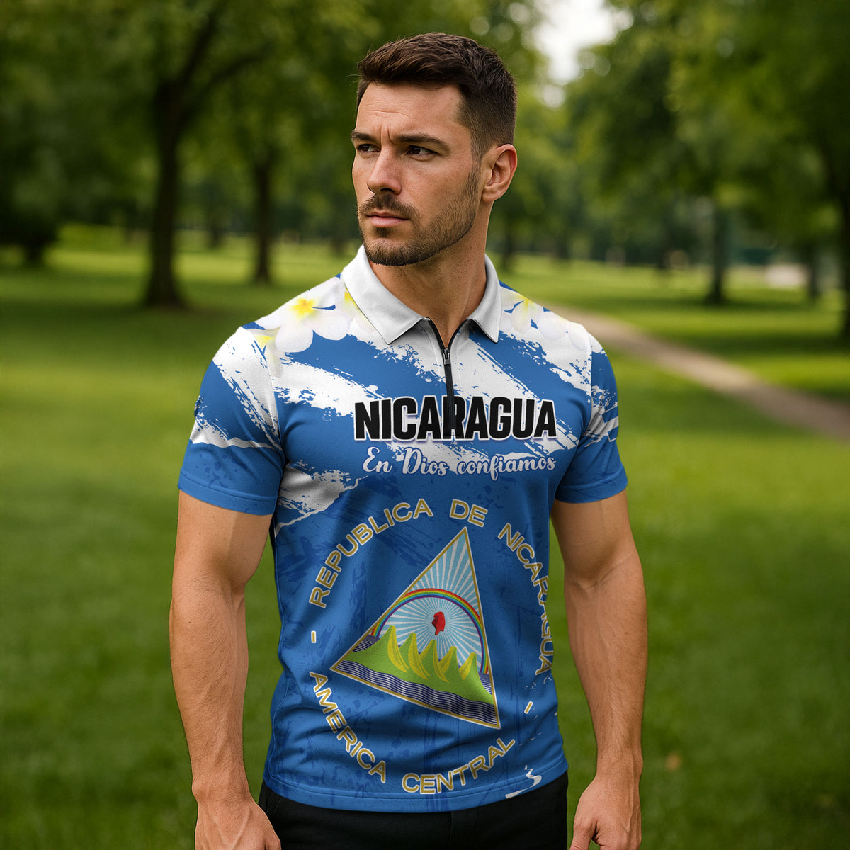 Personalized Nicaragua Sacuanjoche Zipper Polo Shirt Happy Independence Day