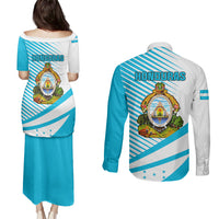 Honduras Couples Matching Puletasi Dress and Long Sleeve Button Shirts Coat Of Arms With Scarlet Macaw - Wonder Print Shop
