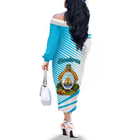 Honduras Off The Shoulder Long Sleeve Dress Coat Of Arms With Scarlet Macaw - Wonder Print Shop