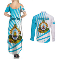 Personalised Honduras Couples Matching Summer Maxi Dress and Long Sleeve Button Shirts Coat Of Arms With Scarlet Macaw - Wonder Print Shop