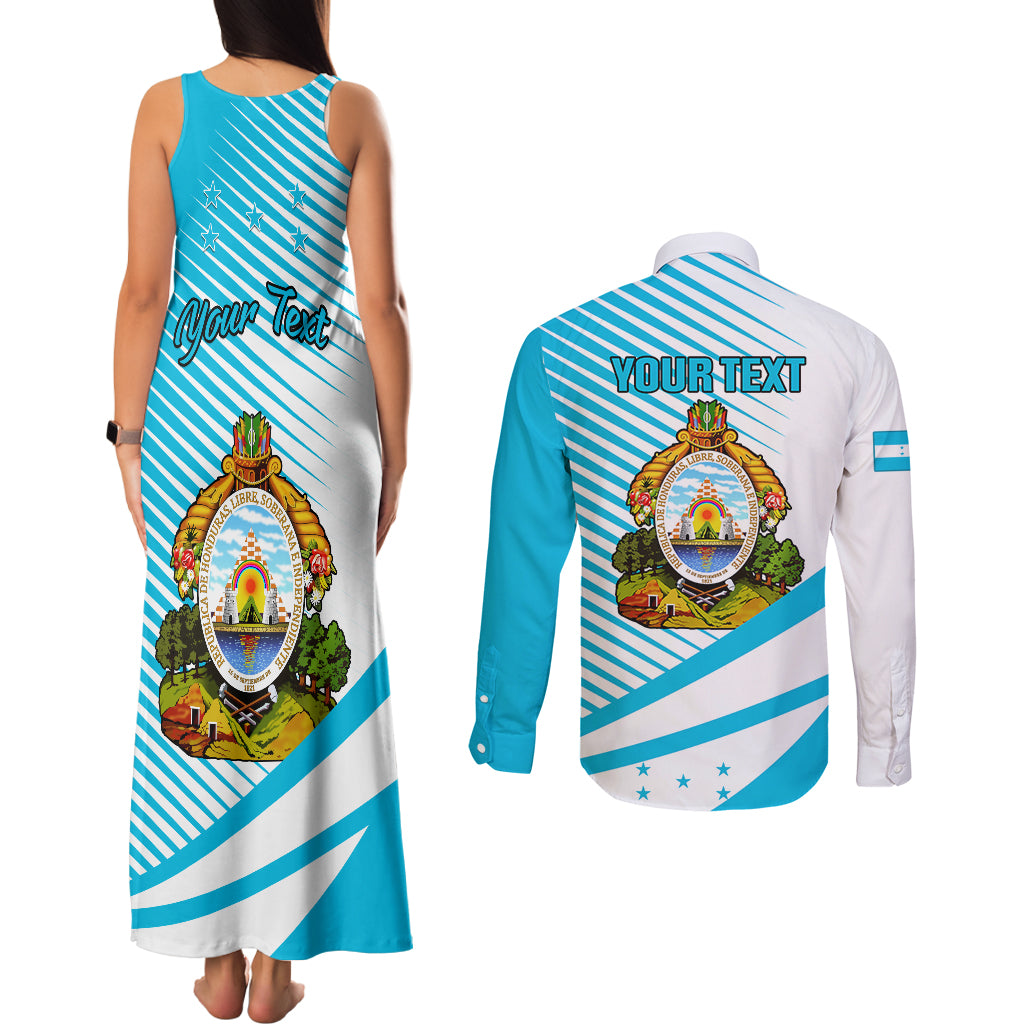 Personalised Honduras Couples Matching Tank Maxi Dress and Long Sleeve Button Shirts Coat Of Arms With Scarlet Macaw - Wonder Print Shop