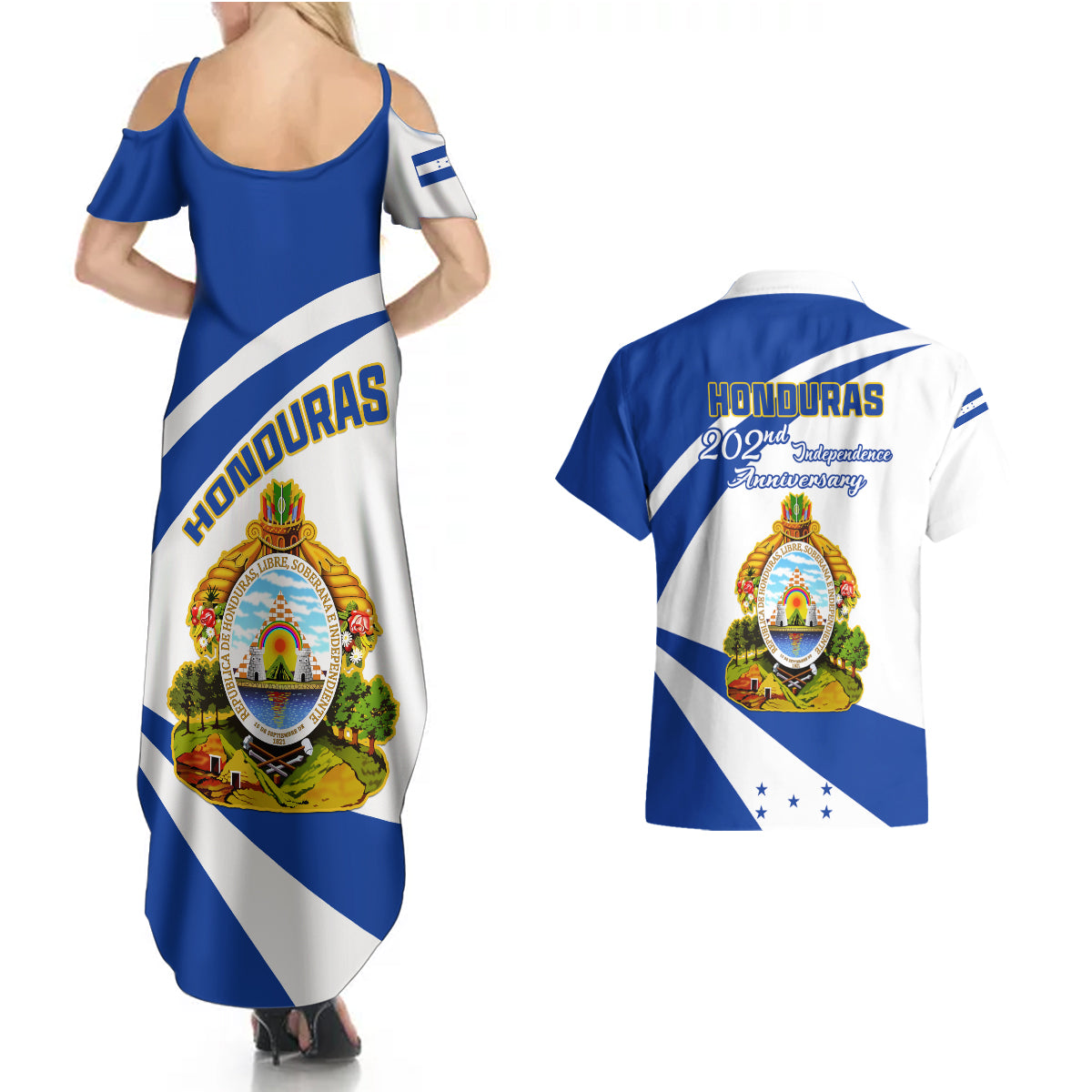 Honduras Independence Day Couples Matching Summer Maxi Dress and Hawaiian Shirt Map With Coat Of Arms - Wonder Print Shop