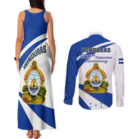 Honduras Independence Day Couples Matching Tank Maxi Dress and Long Sleeve Button Shirts Map With Coat Of Arms - Wonder Print Shop