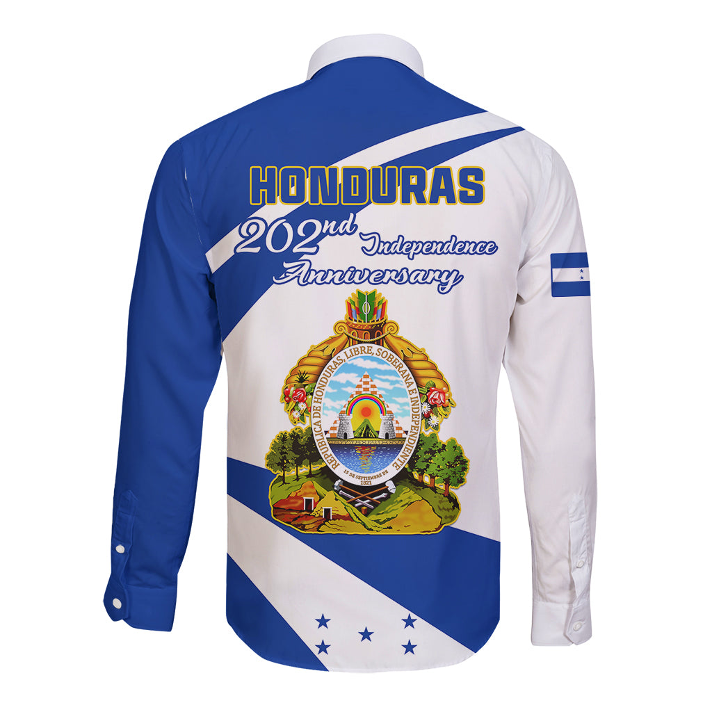 Honduras Independence Day Long Sleeve Button Shirt Map With Coat Of Arms - Wonder Print Shop