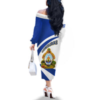 Honduras Independence Day Off The Shoulder Long Sleeve Dress Map With Coat Of Arms - Wonder Print Shop