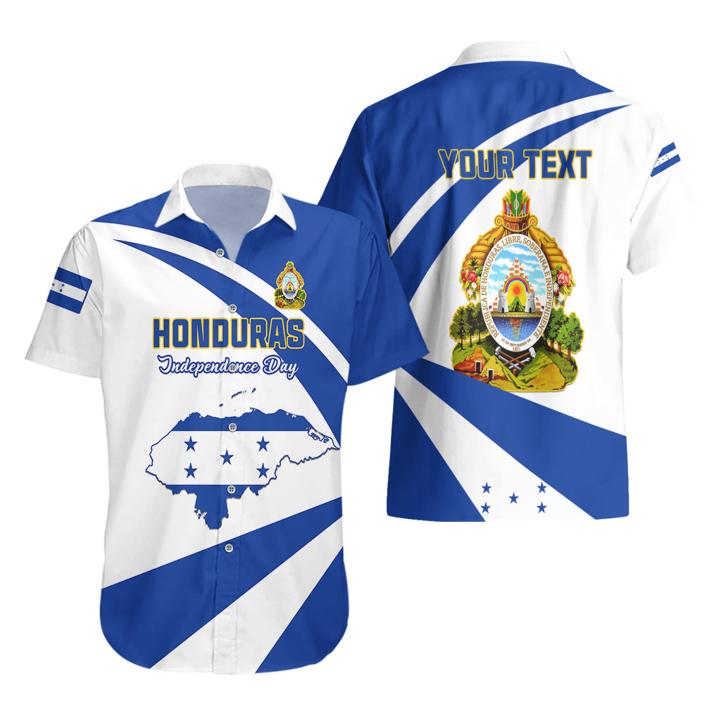 Personalised Honduras Independence Day Hawaiian Shirt Map With Coat Of Arms - Wonder Print Shop