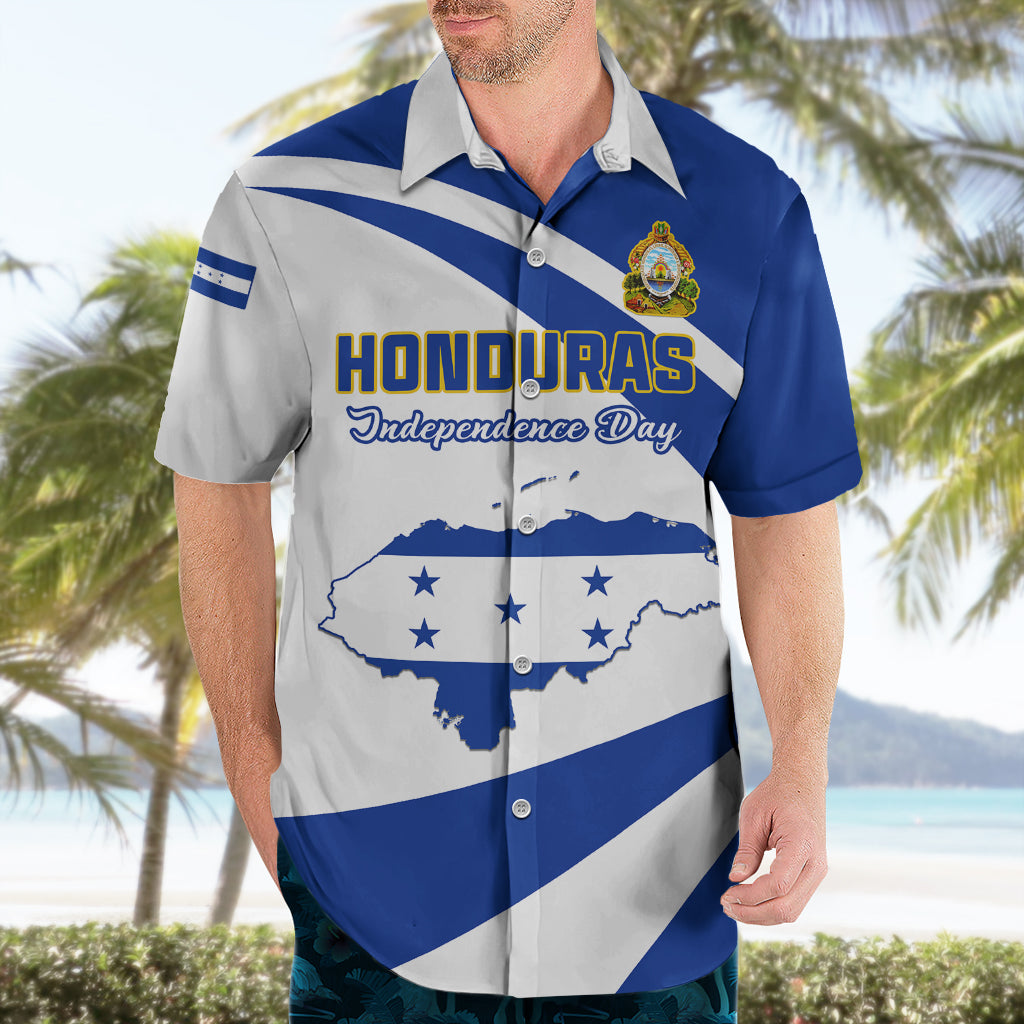 Personalised Honduras Independence Day Hawaiian Shirt Map With Coat Of Arms - Wonder Print Shop