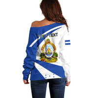 Personalised Honduras Independence Day Off Shoulder Sweater Map With Coat Of Arms - Wonder Print Shop