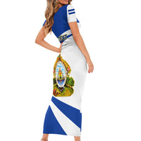 Personalised Honduras Independence Day Short Sleeve Bodycon Dress Map With Coat Of Arms - Wonder Print Shop