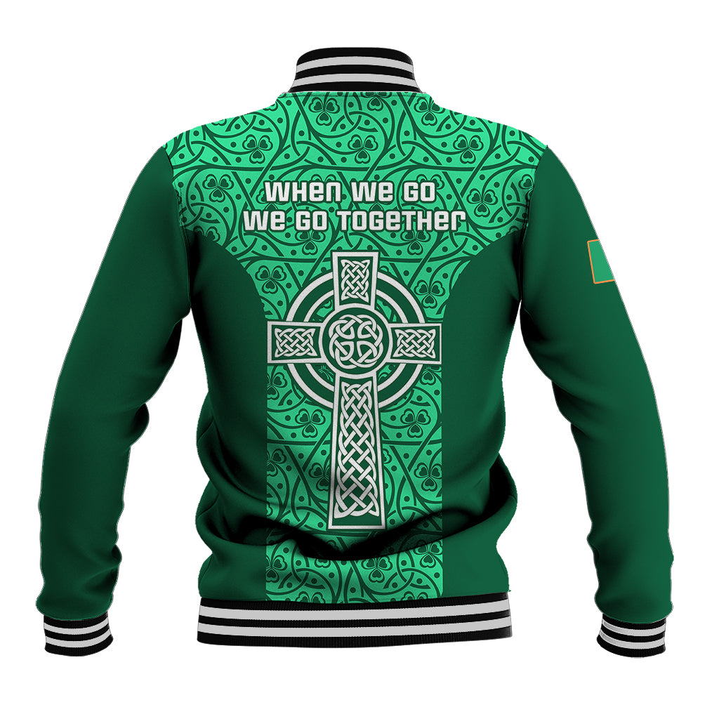 Ireland Rugby Baseball Jacket Irish Celtic Cross Mix Shamrock Pattern - Wonder Print Shop