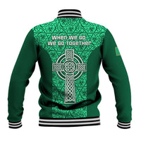 Ireland Rugby Baseball Jacket Irish Celtic Cross Mix Shamrock Pattern - Wonder Print Shop