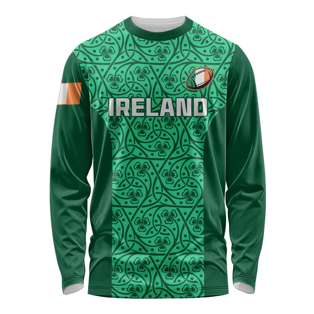 Ireland Rugby Long Sleeve Shirt Irish Celtic Cross Mix Shamrock Pattern LT01