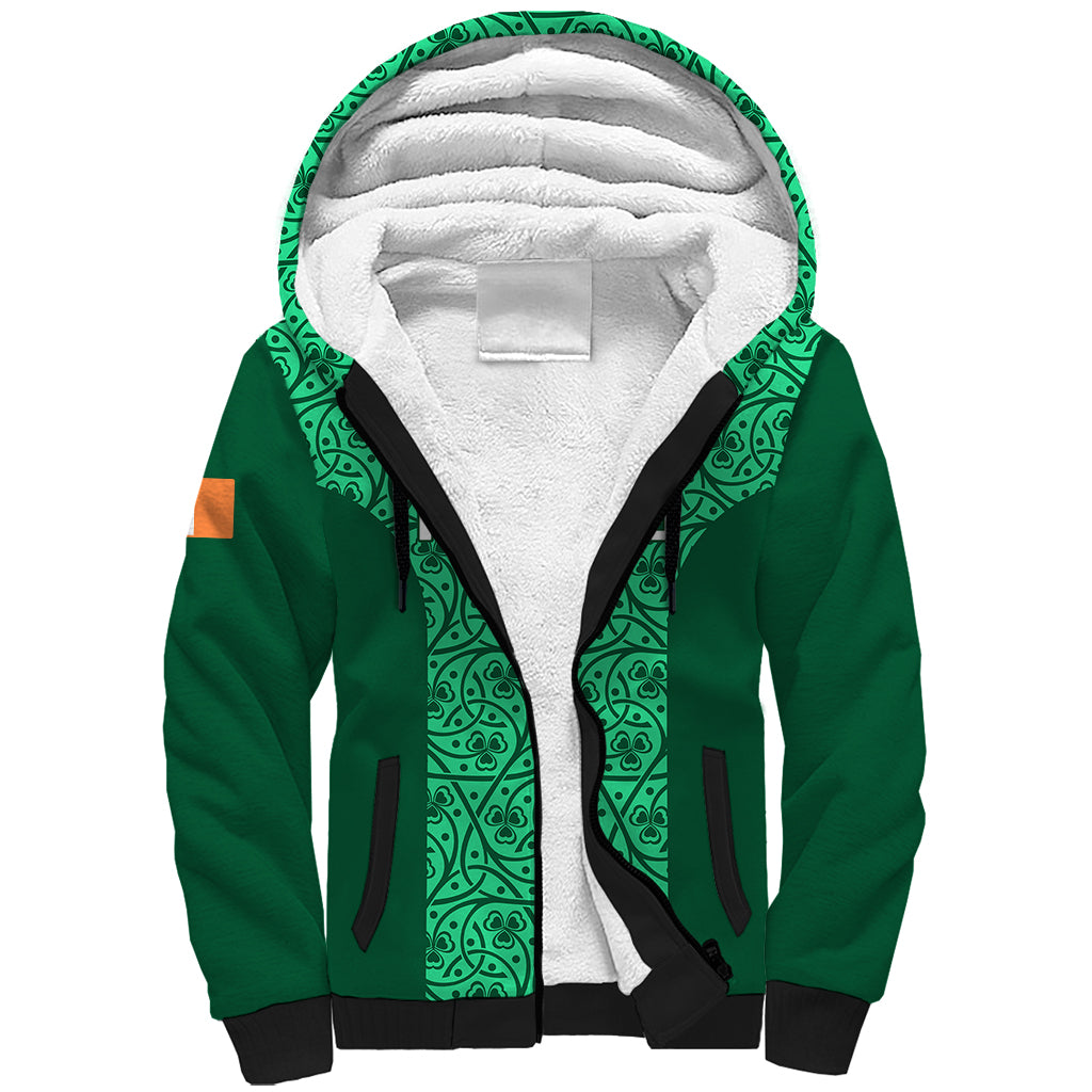 Ireland Rugby Sherpa Hoodie Irish Celtic Cross Mix Shamrock Pattern - Wonder Print Shop