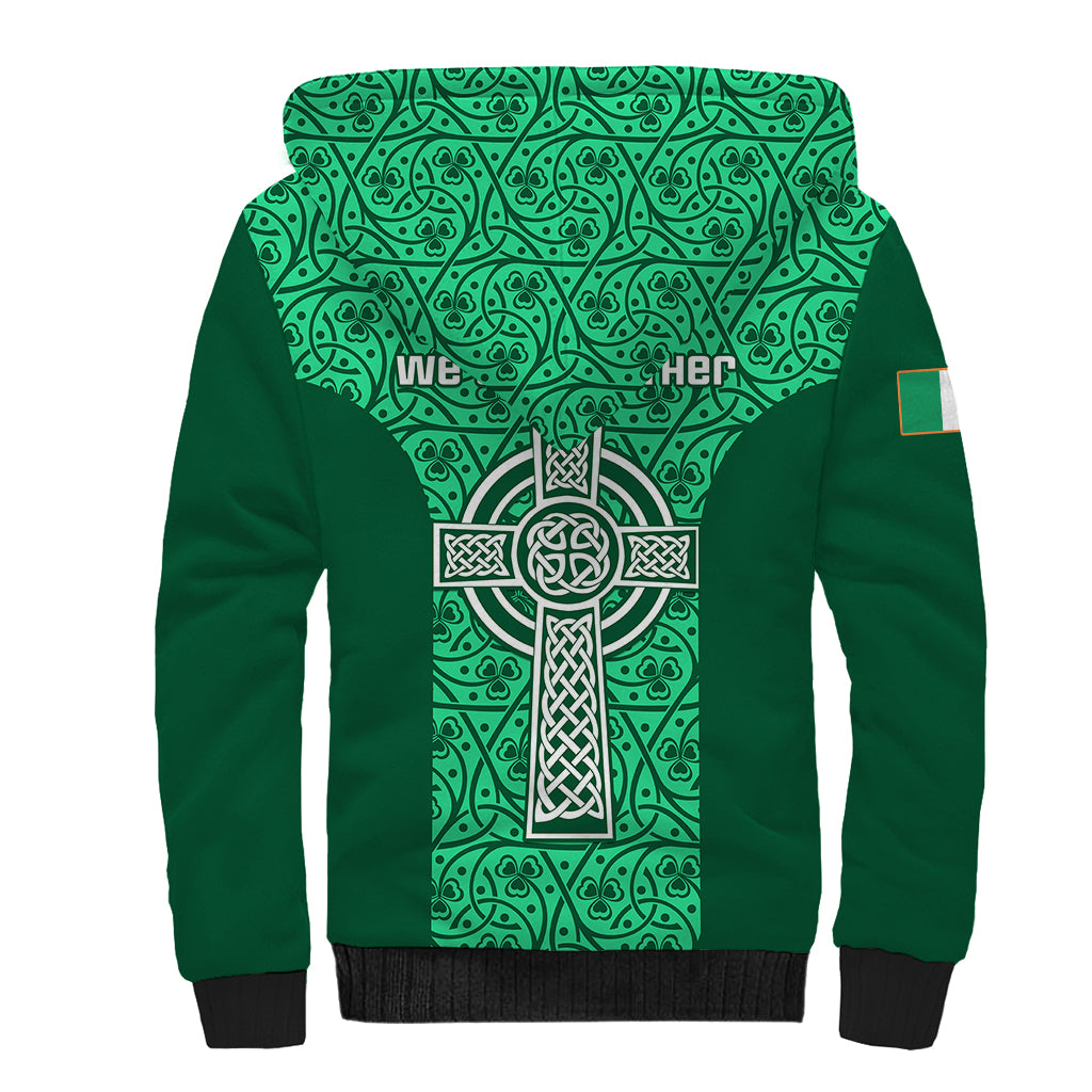 Ireland Rugby Sherpa Hoodie Irish Celtic Cross Mix Shamrock Pattern - Wonder Print Shop