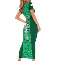 Ireland Rugby Short Sleeve Bodycon Dress Irish Celtic Cross Mix Shamrock Pattern - Wonder Print Shop