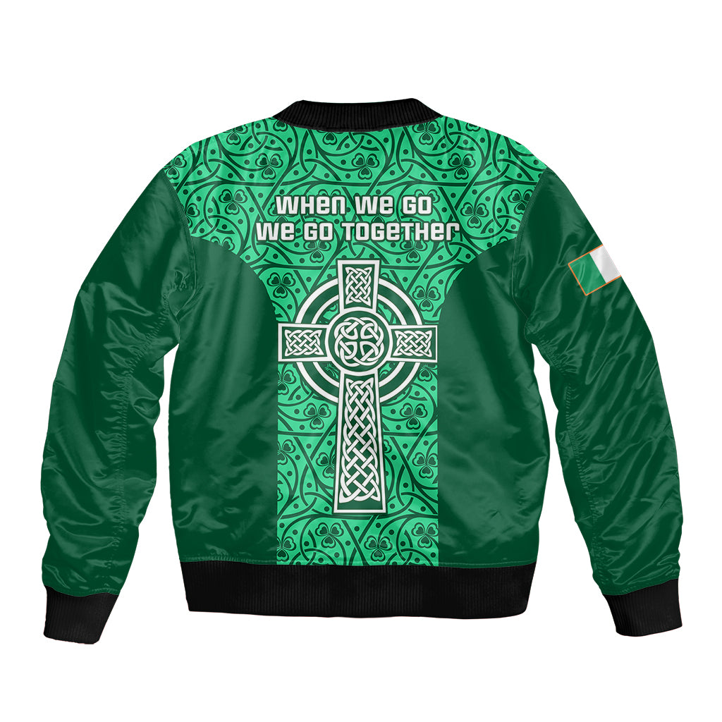 Ireland Rugby Sleeve Zip Bomber Jacket Irish Celtic Cross Mix Shamrock Pattern - Wonder Print Shop