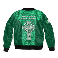 Ireland Rugby Sleeve Zip Bomber Jacket Irish Celtic Cross Mix Shamrock Pattern - Wonder Print Shop