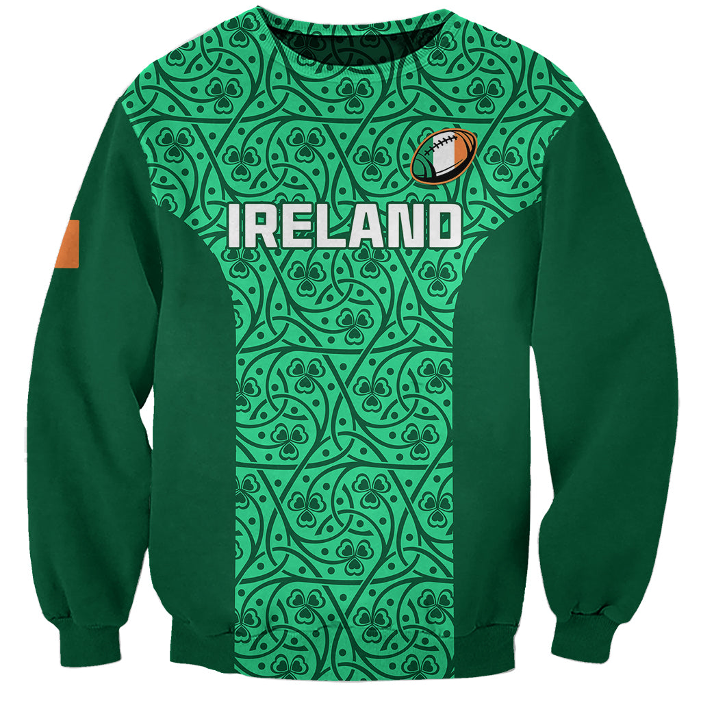 Ireland Rugby Sweatshirt Irish Celtic Cross Mix Shamrock Pattern - Wonder Print Shop