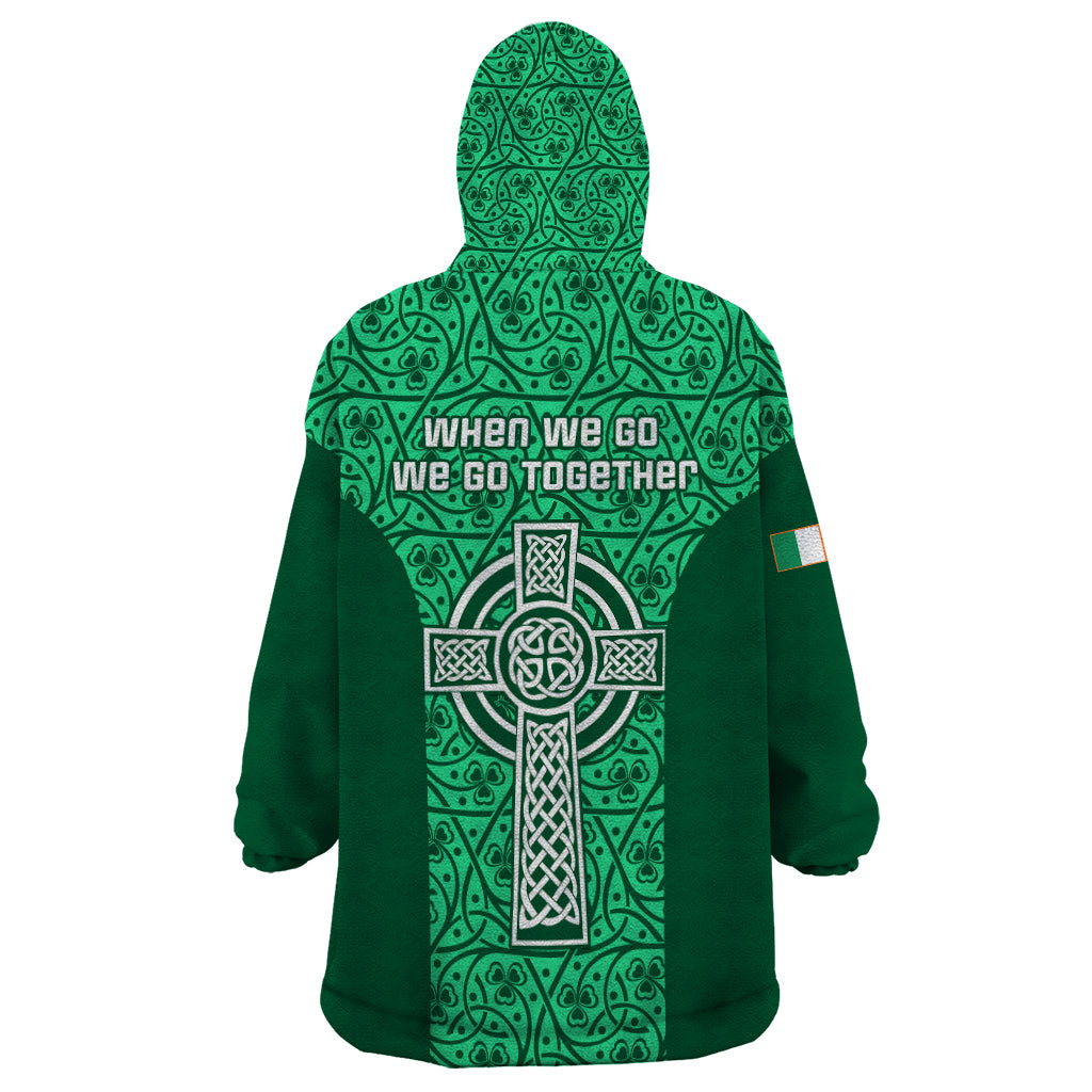 Ireland Rugby Wearable Blanket Hoodie Irish Celtic Cross Mix Shamrock Pattern - Wonder Print Shop