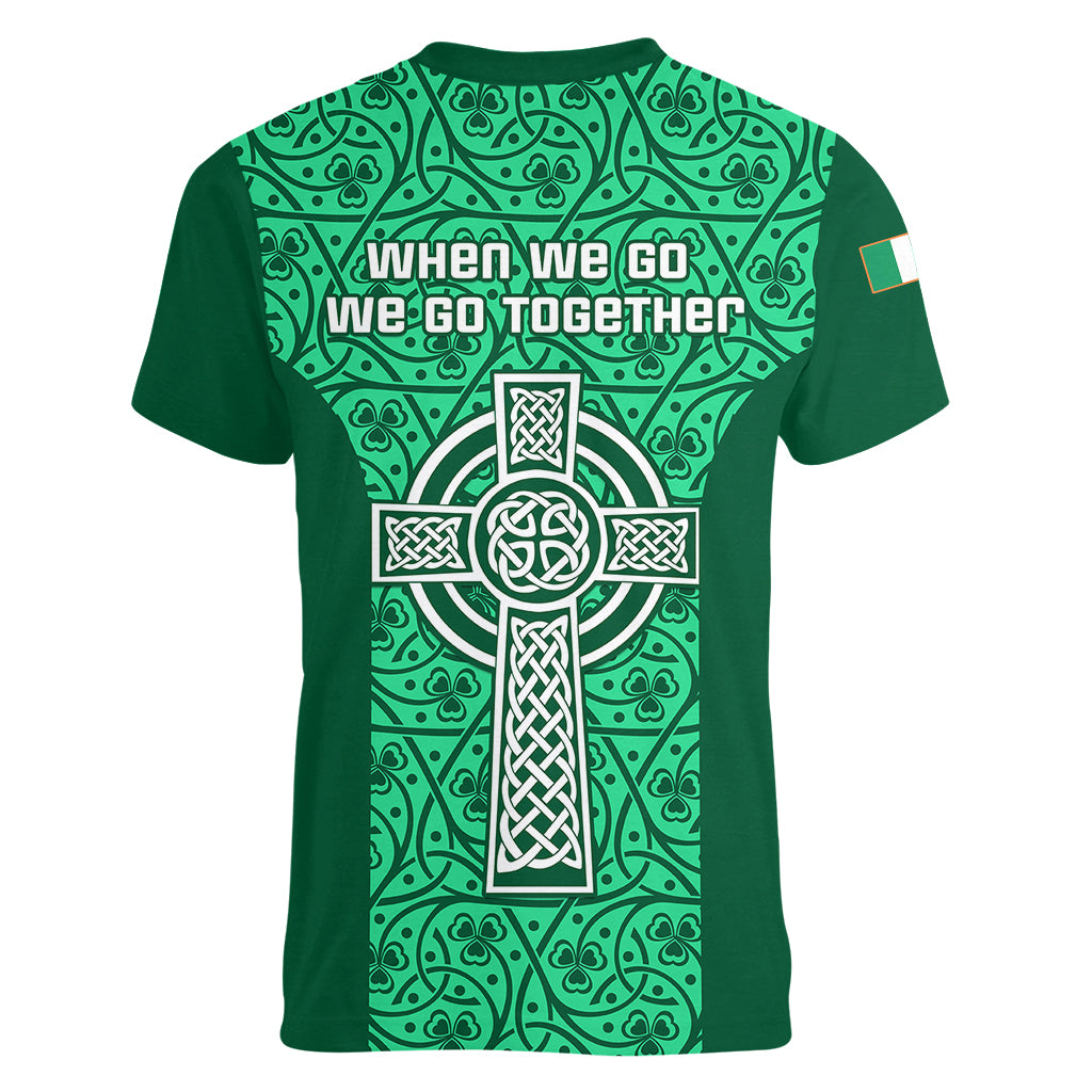 Ireland Rugby Women V Neck T Shirt Irish Celtic Cross Mix Shamrock Pattern - Wonder Print Shop