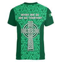 Ireland Rugby Women V Neck T Shirt Irish Celtic Cross Mix Shamrock Pattern - Wonder Print Shop