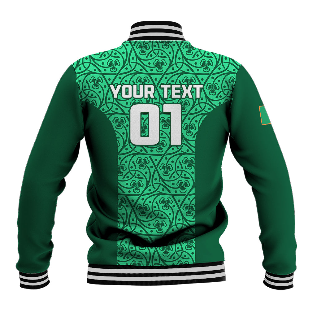 Custom Ireland Rugby Baseball Jacket Irish Celtic Cross Mix Shamrock Pattern - Wonder Print Shop