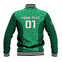 Custom Ireland Rugby Baseball Jacket Irish Celtic Cross Mix Shamrock Pattern - Wonder Print Shop