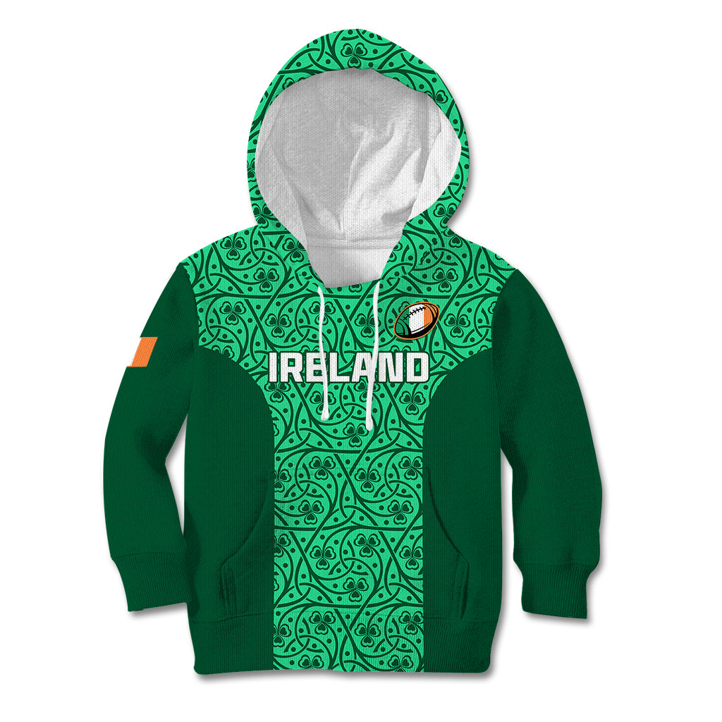 Custom Ireland Rugby Kid Hoodie Irish Celtic Cross Mix Shamrock Pattern - Wonder Print Shop