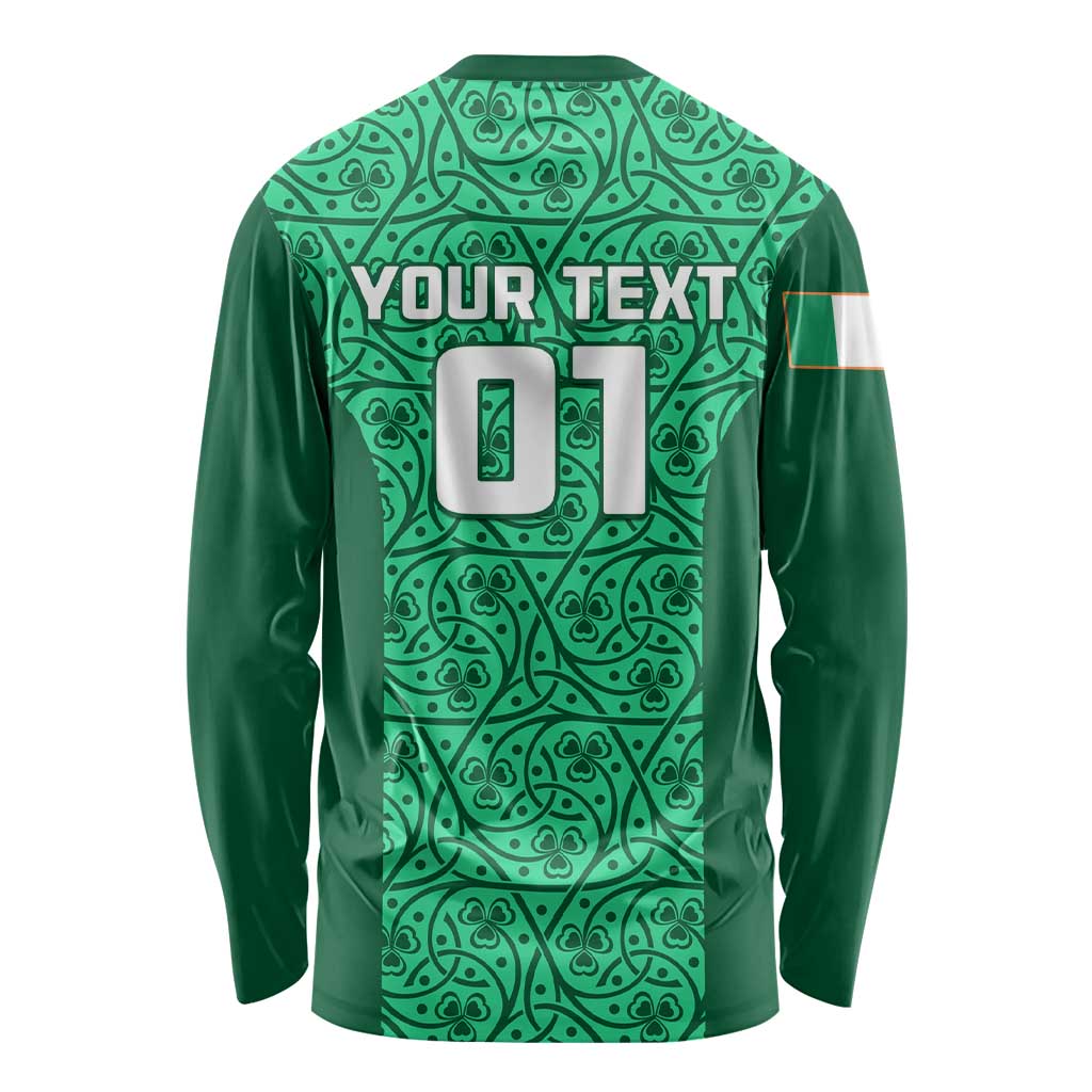 Custom Ireland Rugby Long Sleeve Shirt Irish Celtic Cross Mix Shamrock Pattern LT01