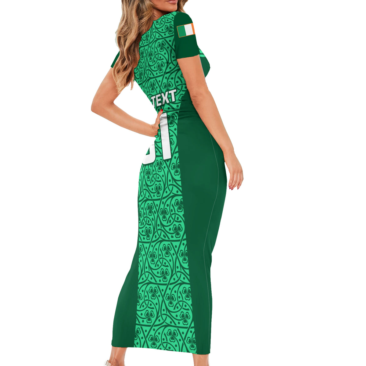 Custom Ireland Rugby Short Sleeve Bodycon Dress Irish Celtic Cross Mix Shamrock Pattern - Wonder Print Shop