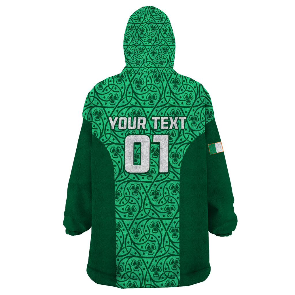 Custom Ireland Rugby Wearable Blanket Hoodie Irish Celtic Cross Mix Shamrock Pattern - Wonder Print Shop