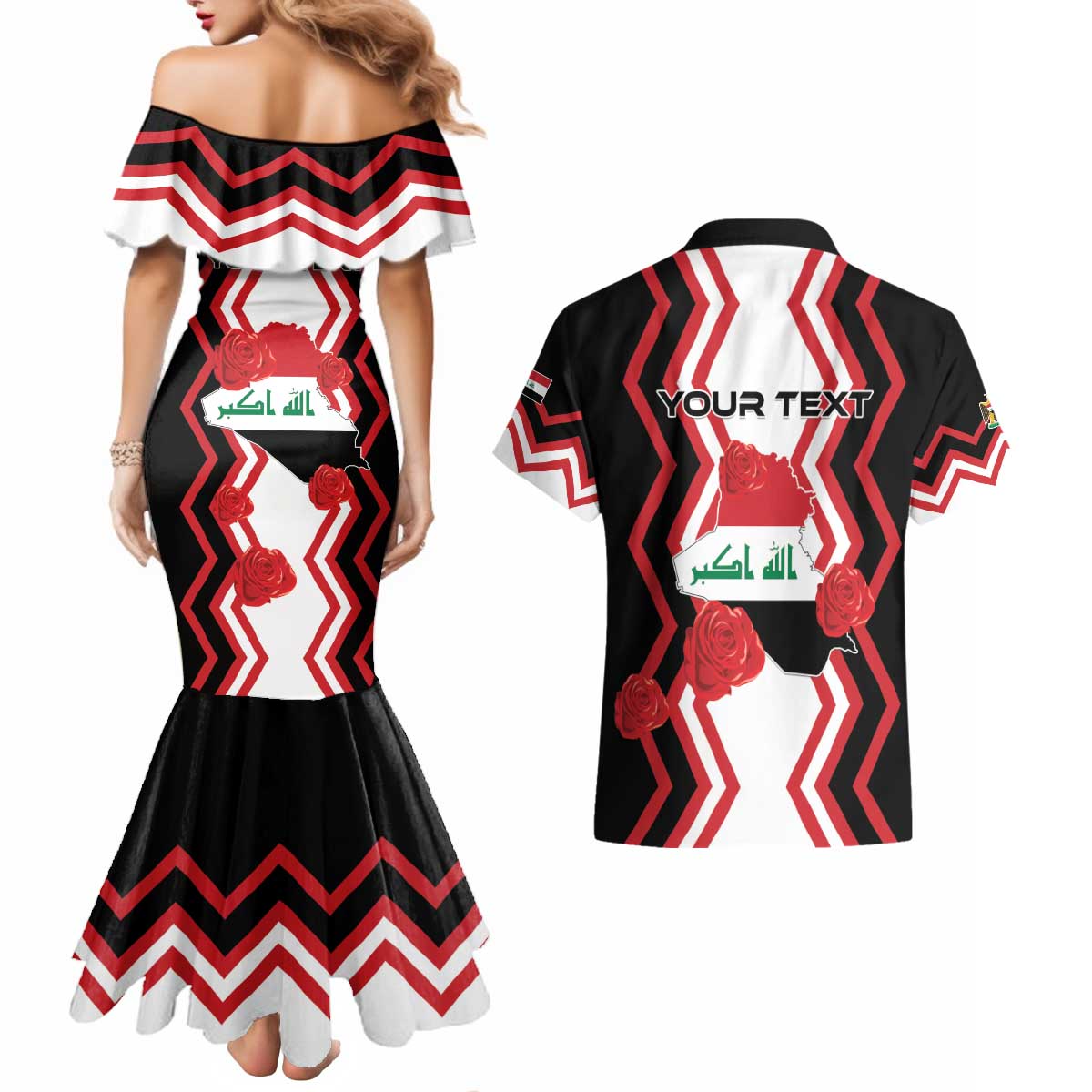 Personalized Iraq Independence Day Couples Matching Mermaid Dress and Hawaiian Shirt Dove Carrying Flag - Wonder Print Shop