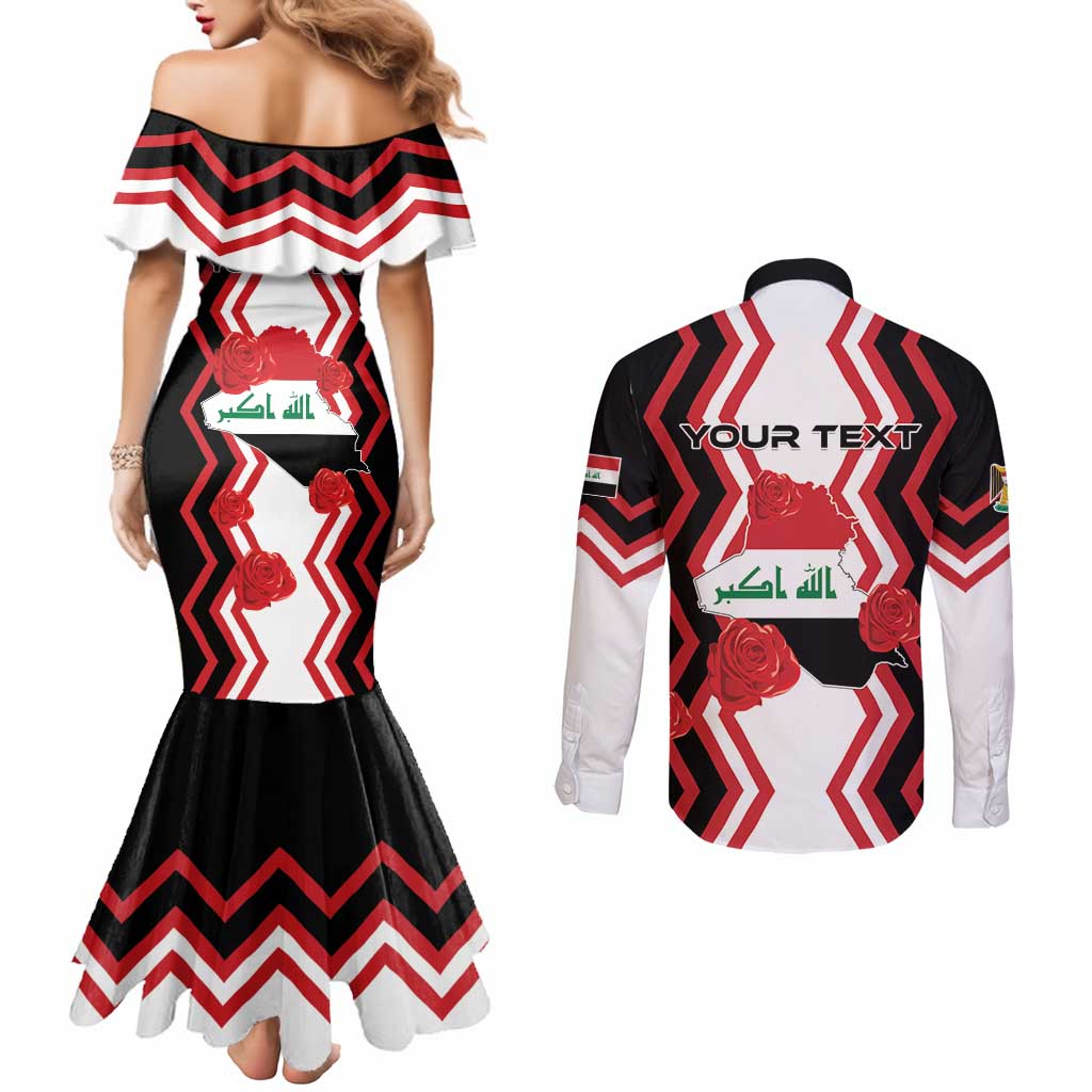 Personalized Iraq Independence Day Couples Matching Mermaid Dress and Long Sleeve Button Shirt Dove Carrying Flag