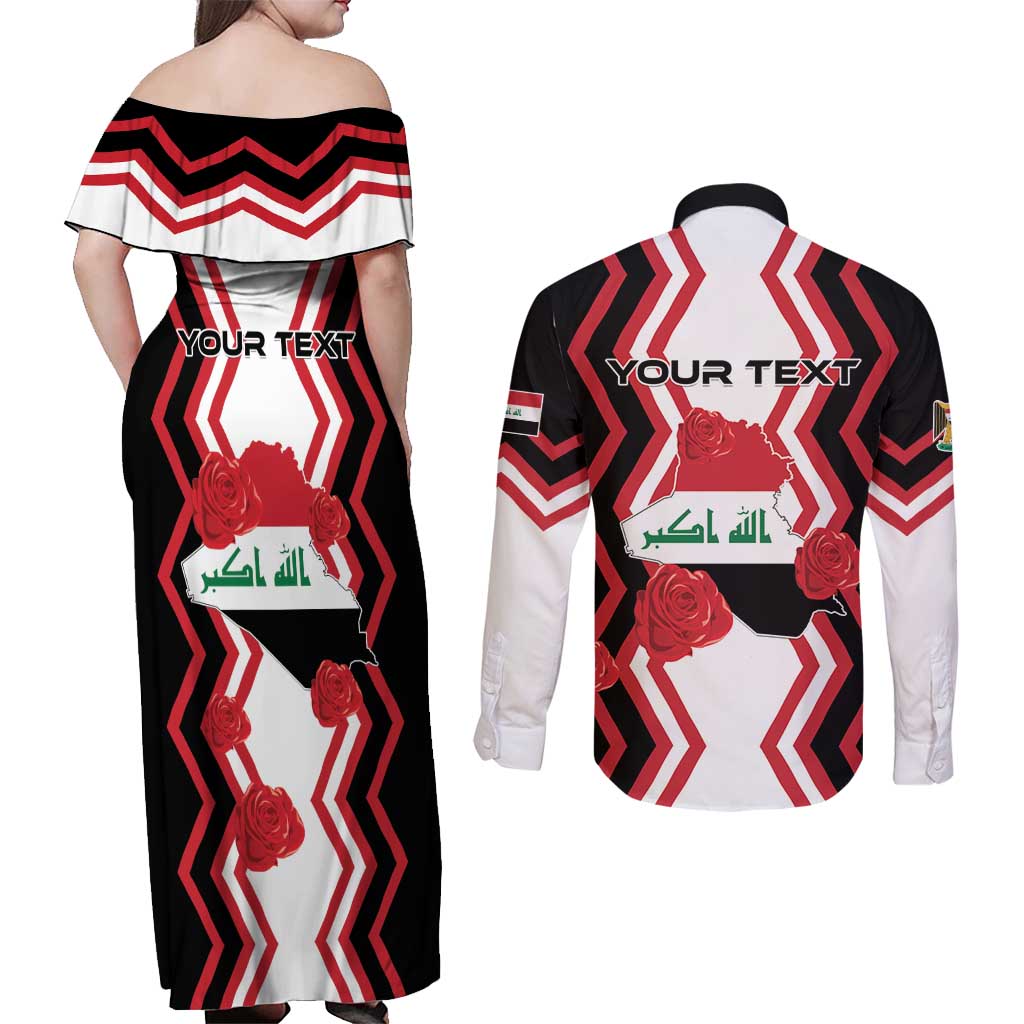 Personalized Iraq Independence Day Couples Matching Off Shoulder Maxi Dress and Long Sleeve Button Shirt Dove Carrying Flag - Wonder Print Shop