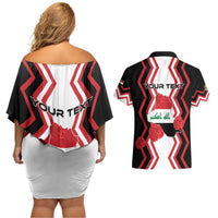 Personalized Iraq Independence Day Couples Matching Off Shoulder Short Dress and Hawaiian Shirt Dove Carrying Flag - Wonder Print Shop