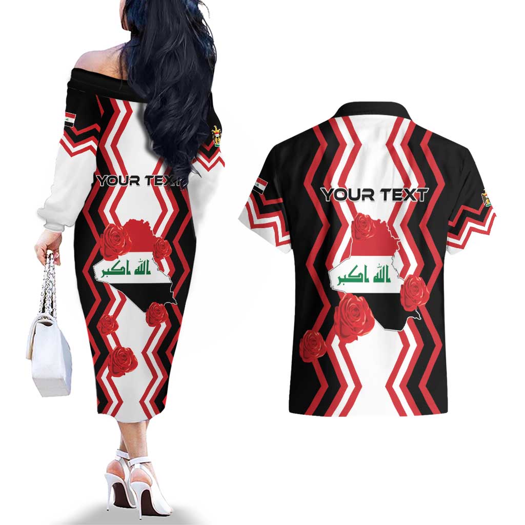 Personalized Iraq Independence Day Couples Matching Off The Shoulder Long Sleeve Dress and Hawaiian Shirt Dove Carrying Flag - Wonder Print Shop